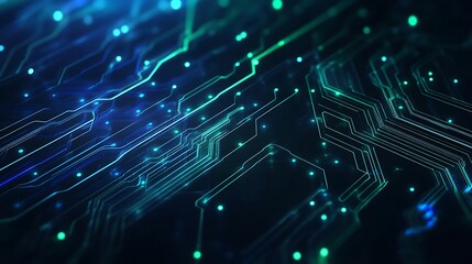 Abstract Circuit Board with Glowing Lines and Nodes