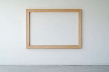 A minimalist-style photo featuring a large, thick wood picture frame on a white wall, crafted from light-colored wood with a simple rectangular shape, elegant and modern, clean and spacious