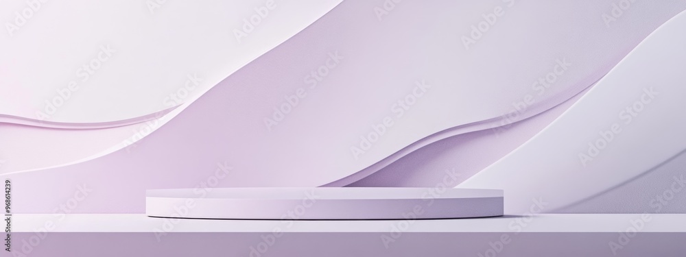 Poster pastel lilac podium with abstract flowing lines against a soft gradient backdrop. platform for produ