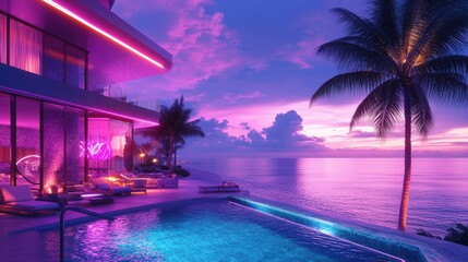 A house with a pool and a palm tree in the background
