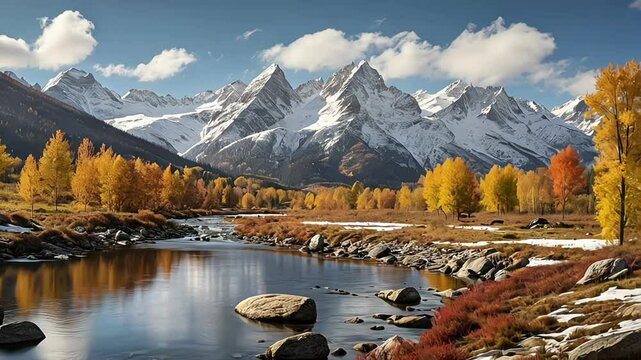mountain river and autumn forest