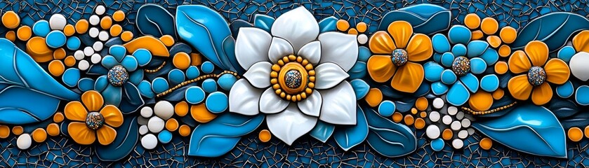 Vibrant, mosaic art piece with intricate patterns and vivid colors, contemporary, craftsmanship, visual texture, cultural influences :: tessellating motifs, visual intricacy, artistic storytelling