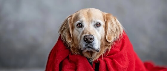 Golden retriever dressed as a vampire with a cape, dog in costume, playful Halloween pet portrait
