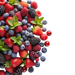 Obraz premium Mix Berries in corner top view isolated on transparent background