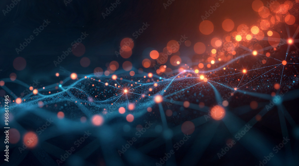 Poster digital wave background with shimmers and bokeh generative ai