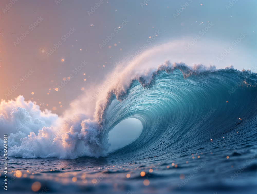 Poster digital wave background with shimmers and bokeh generative ai