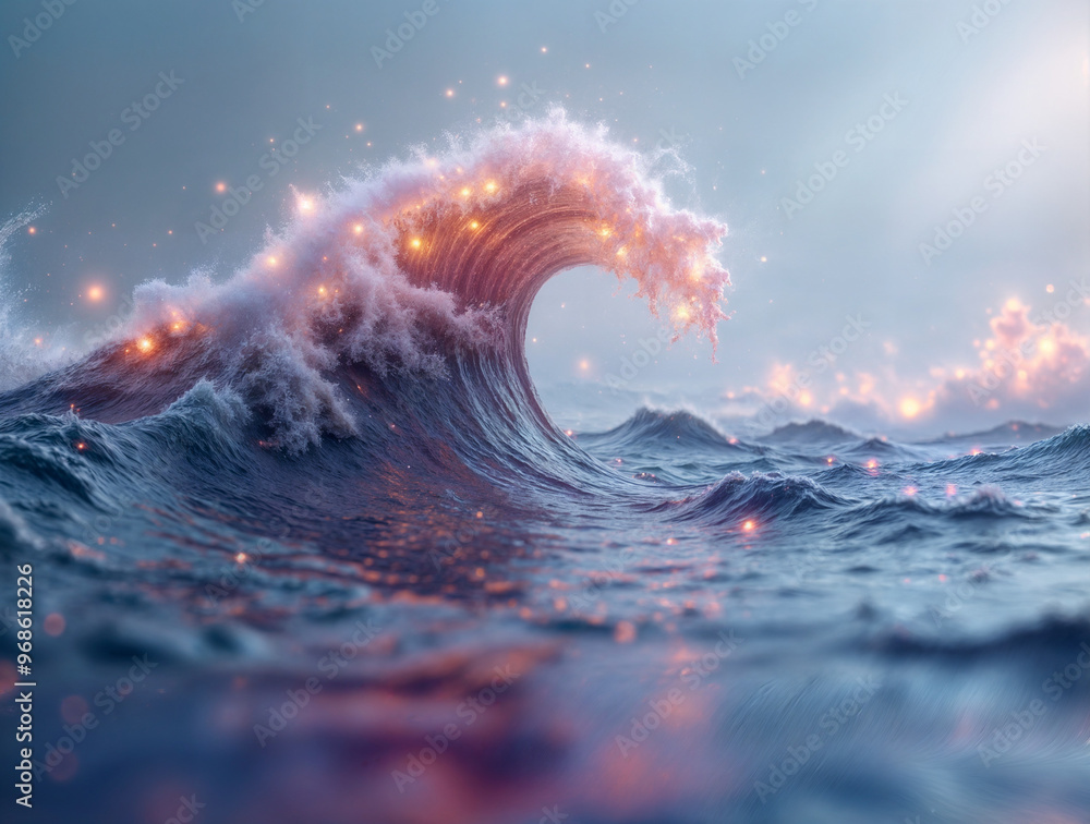 Poster digital wave background with shimmers and bokeh generative ai
