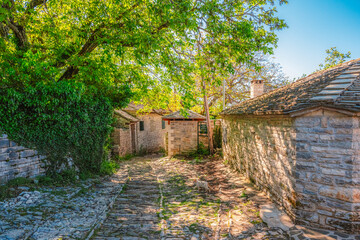 Traditionally houses in the mountains village of Monodendri, Zagori, Greece, near vikos george