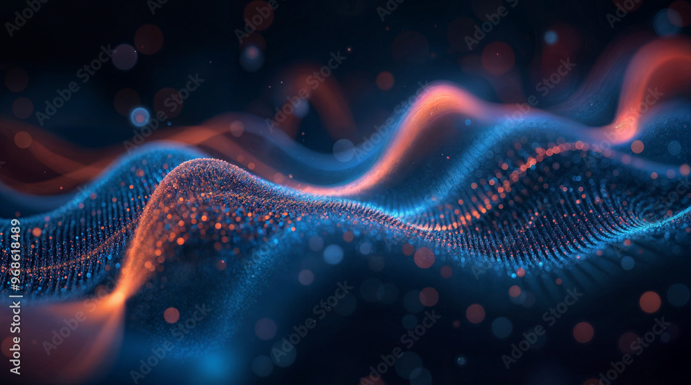Poster digital wave background with shimmers and bokeh generative ai