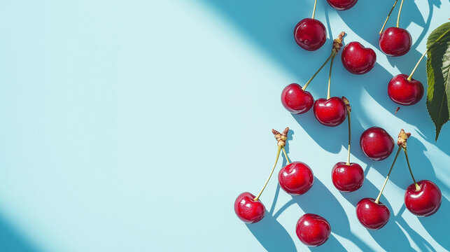 fresh cherry fruits in a blue background