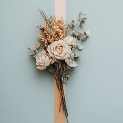 A delicate floral arrangement on a soft blue background, showcasing natural beauty.