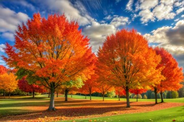 Autumn golden splendor landscape of fiery leaves