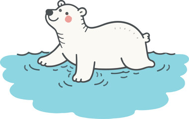 Cartoon Polar Bear in Water