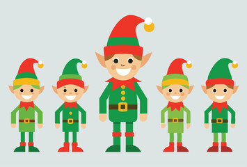 Fototapeta premium Festive Christmas elves and Holiday Icons Vector Illustration Set