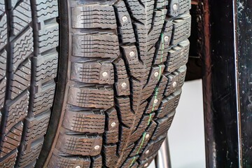 Closeup of Spiked Winter Tire Tread