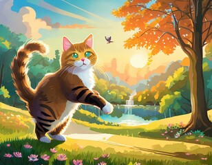 公園で遊んでいる猫