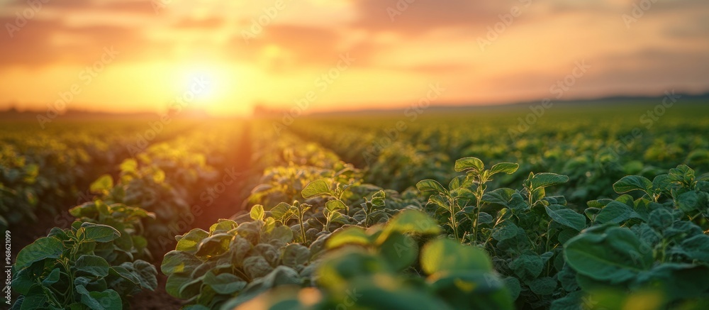 Canvas Prints sunrise over a field of crops