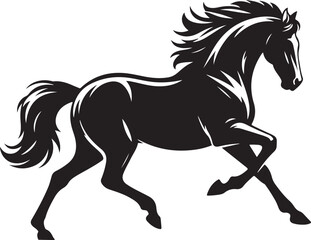 Black silhouette of a grazing horse isolated on a white background. Concept of a wild animal illustration, minimalist style, equine art. Print, icon, logo