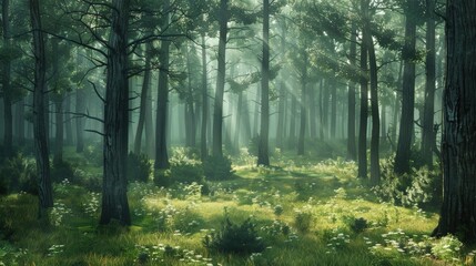 Obraz premium A forest with trees and grass