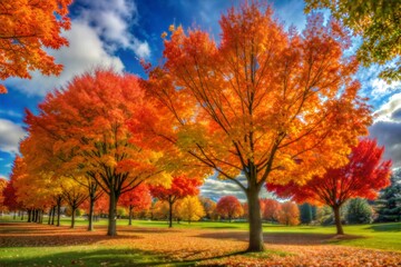 Fototapeta premium Vibrant fall trees with vibrant colors in park
