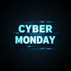 Blue Cyber Monday neon sign on a cracked wall, enhancing the edgy, urban theme of the shopping event