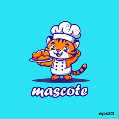Tiger chef mascot, vector, logo, character, cartoon, illustration, eps10