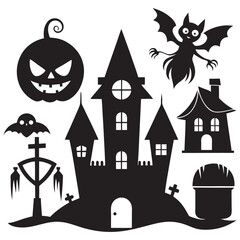 Spooky Black Halloween Elements Silhouette Vector Art