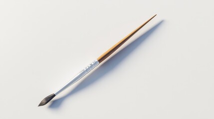 Minimalistic 3D rendering of a paintbrush floating on a clean white background, highlighting its simple form and subtle shadows.