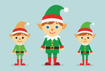 Festive Christmas elves and Holiday Icons Vector Illustration Set
