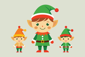Fototapeta premium Festive Christmas elves and Holiday Icons Vector Illustration Set