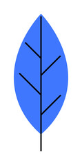 Simple blue leaf with black veins and a connected stem on a white background. Ideal for nature, minimalism, botanical themes, environmental awareness, and modern design. Clean, vector style.