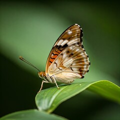 Obraz premium Closeup of a beautiful butterfly perched on a green leaf