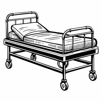 recommend clip art: Monochrome Illustration of a Hospital Bed on Wheels for Healthcare Concepts