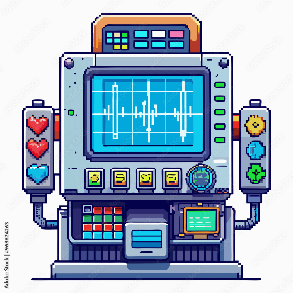 Aufkleber retro pixel art machine with control panel and graphical interface