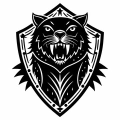 Obraz premium Fierce Panther Emblem in Shield Design Bold Black and White Illustration