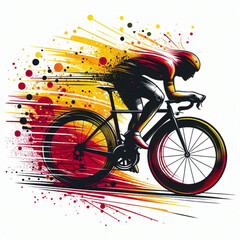 Fototapeta premium Cyclist in full motion racing with vibrant fiery speed effects
