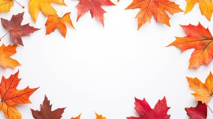 Autumn Leaves Border on White Background