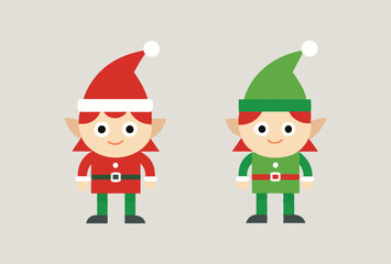 Festive Christmas elves and Holiday Icons Vector Illustration Set