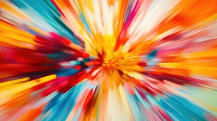 Obraz premium Abstract explosive burst of color with sharp, fragmented shapes radiating from a central point, blending vibrant shades in a blurry motion.