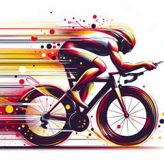 Fototapeta premium Cyclist in full motion racing with vibrant fiery speed effects