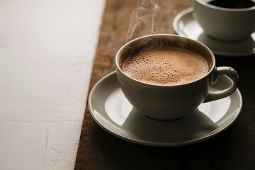A captivating close-up photograph of a freshly brewed cup of coffee