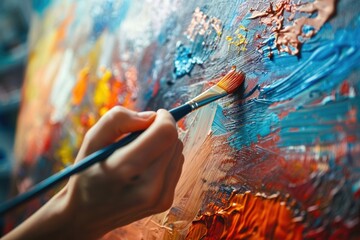 A person is painting a picture with a brush