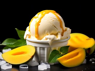 Vanilla Ice Cream with Mango and Mango Sauce