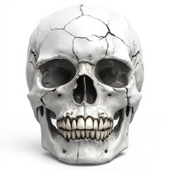 Halloween Skull with Cracks - A detailed Halloween skull with cracks and missing teeth, isolated on a white background with no shadow –-ar 16:9