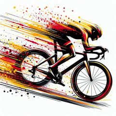Fototapeta premium Cyclist in full motion racing with vibrant fiery speed effects