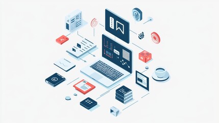 Obraz premium Innovative Data Architecture Strategies - Flat Design Illustration of Alternative Blueprints