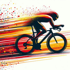 Fototapeta premium Cyclist in full motion racing with vibrant fiery speed effects