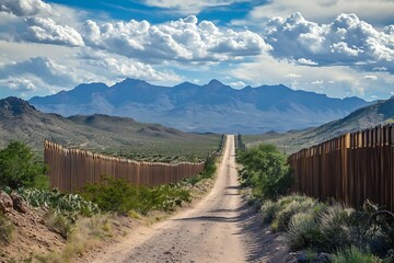 USA, Arizona. Fence along the Mexican United States border, Organ Pipe Cactus National Monument.