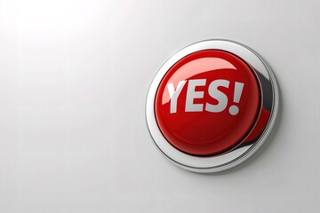 A sleek and stunning image of a large, glossy red button with the word 'YES!'