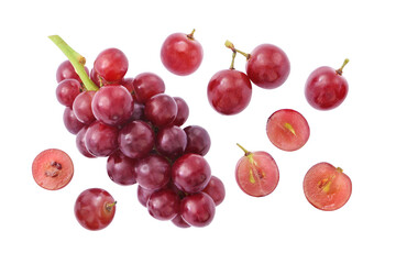 Red grape with slices isolated on white background , Grape pattern with clipping path.